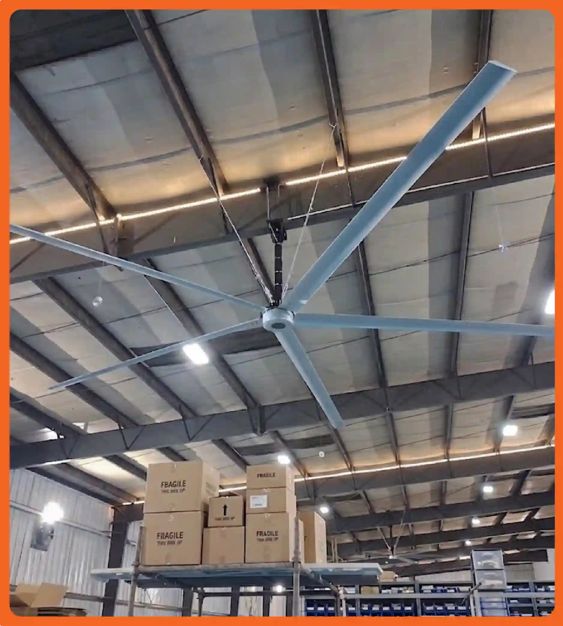 Optimize your facility's climate with our High-Volume Low-Speed (HVLS) industrial ceiling fans. Maximize airflow, cut energy costs, and improve warehouse comfort.